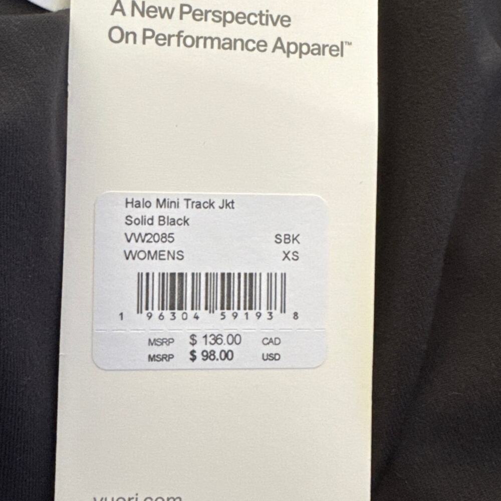 NWT Vuori Women's Halo Mini Track Jacket Solid Black Active Yoga Workout Sz XS - Picture 5 of 5